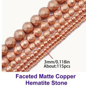 Faceted Matte Copper Red Beads, Hematite Stone 15" Strand